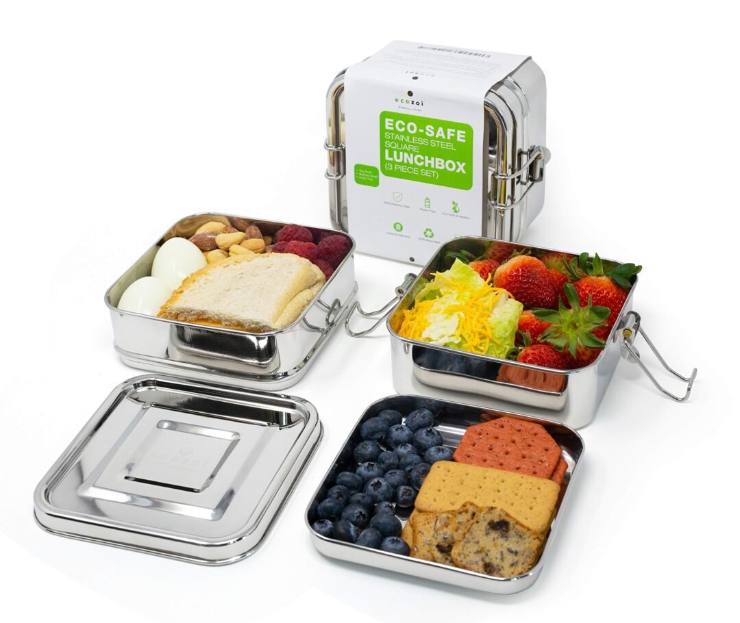 Stainless Steel Lunch Box 2 Tier Square 1200ML