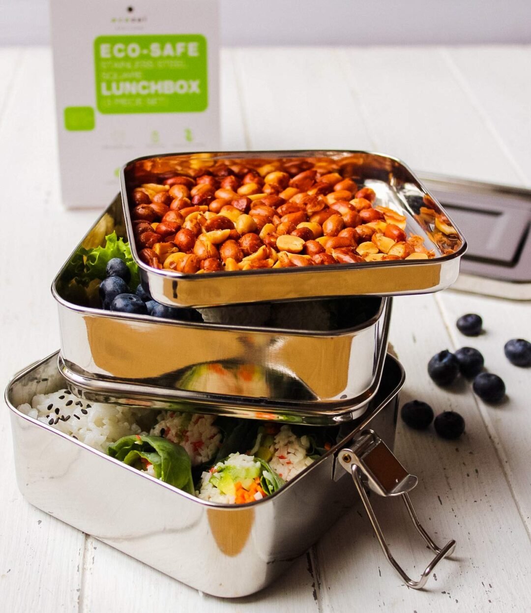 Stainless Steel Lunch Box 2 Tier Square 1200ML - Image 3